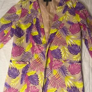 Love University size L Women's Blazer with‎ Vibrant Leaf Print stylish colorful